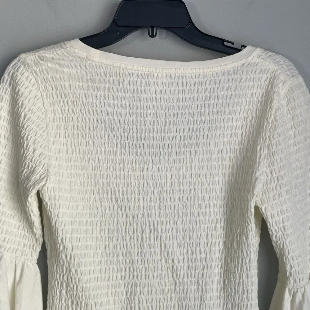 Anthropologie Smocked Bell Sleeve Top Size XS Cream Boho Chic Festival